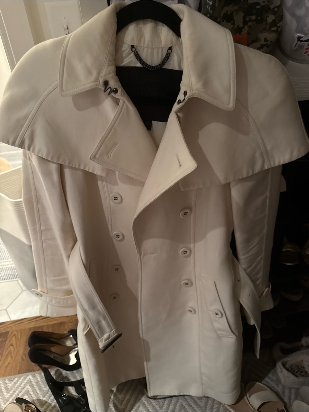Burberry Cream Double-Breasted Trench with Storm Flap - Picture 2 of 3